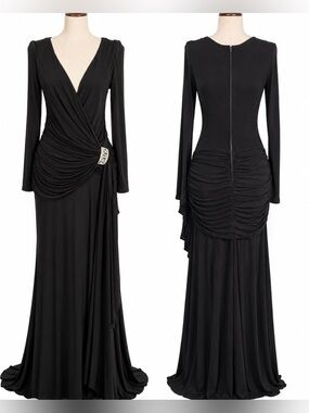 Tadashi Shoji draped low-V gown. 4